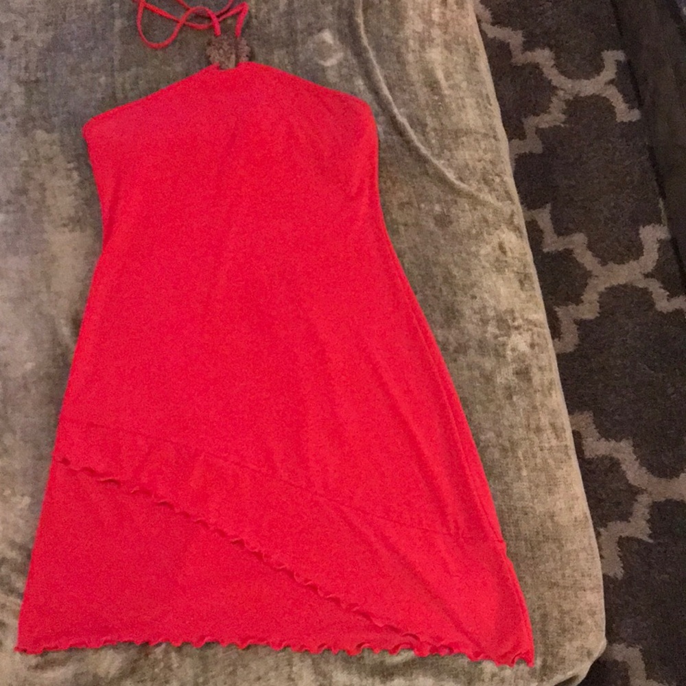 Red asymmetrical dress